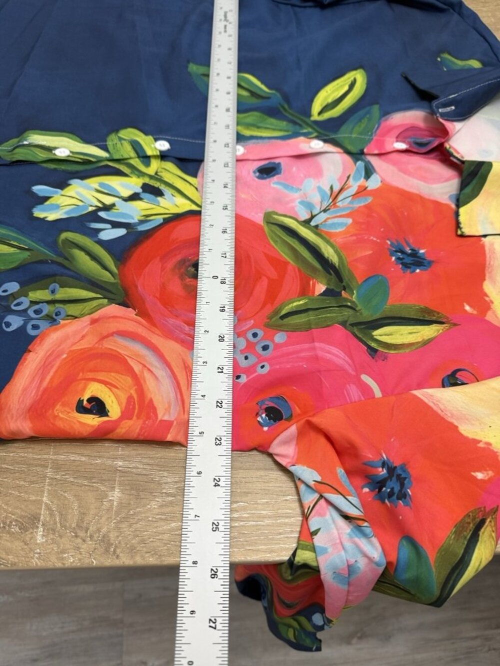 Women’s XL Blue/Multicolor Floral Woven Polyester/Elastane LS Button-Up Shirt - Picture 4 of 6